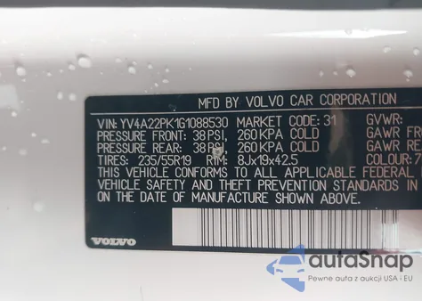 2016 Volvo Xc90 T6 Momentum из США, поврежденный, VIN YV4A22PK1G1088530